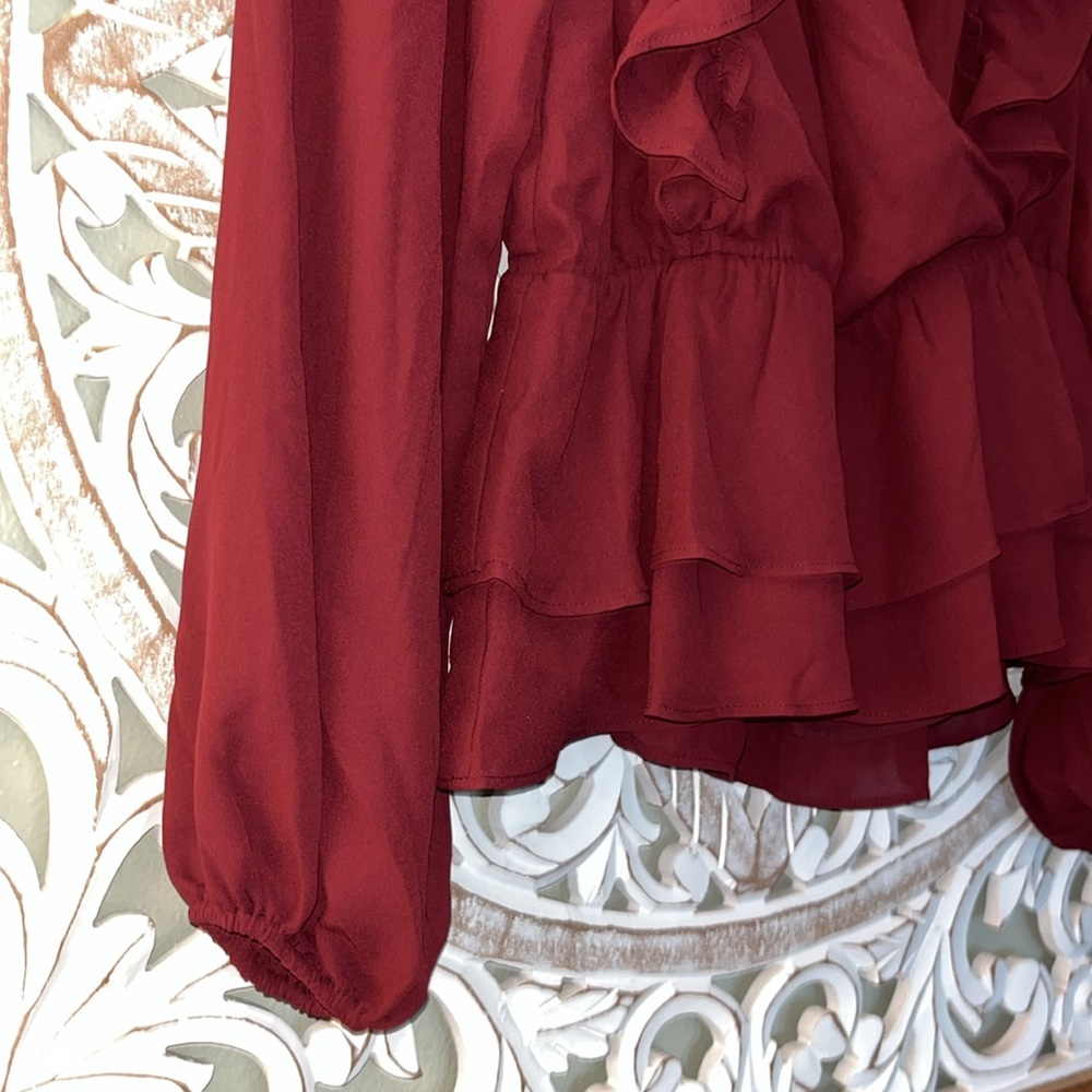 Express Burgundy Ruffle Blouse - Picture 5 of 10